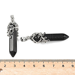 天然石&合成天然石ペンダント  弾丸チャーム  ラックメッキ真鍮リーフ金具付き  カドミウムフリー＆鉛フリー  44~46x11.5~12x12mm  穴：8x5mm&nbsp;G-M450-01P