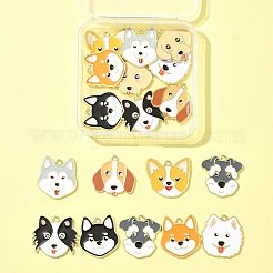 18個9スタイルアロイエナメルペンダント  犬チャーム  ゴールドカラー  ミックスカラー  24~26x24~27x1.5mm  穴：1.6~1.8mm  2個/スタイル&nbsp;ENAM-FS0003-63