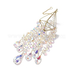 水晶ペンダントの装飾  鉄パーツ  ティアドロップ  クリアAB  468mm  ペンダント：305x78mm&nbsp;HJEW-M007-03G