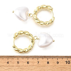 女性用真鍮 ABS プラスチック パール フープ イヤリング  ハート  18KGP本金メッキ  44x23.5mm&nbsp;EJEW-G430-05G