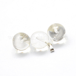 ラウンドウォーターメロンストーンのガラスのペンダント  プラチナトーンの真鍮パーツ  17~19x13~14mm  穴：2x7mm&nbsp;G-Q434-10