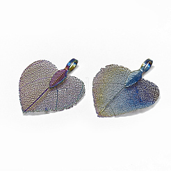 アイアン製ペンダント  天然葉の電気メッキ  ポプラの葉  マルチカラーメッキ  35x27x1.5mm  穴：3~4x5~5.5mm&nbsp;IFIN-T006-14A