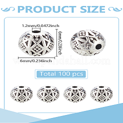 100個の合金ビーズ  ラウンド  プラチナ  6x6mm  穴：1.2mm&nbsp;FIND-LP0002-55