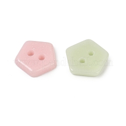 2穴ガラスボタン  五角形  ミックスカラー  12x13x2.5mm  穴：1.6mm&nbsp;PORC-R010-03