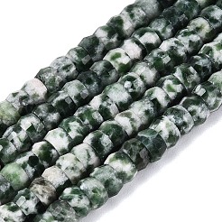 天然グリーンスポットジャスパービーズ連売り  ロンデル  多面カット  4x2~2.5mm  穴：0.7~1mm  約156~162個/連  14.76~15.16インチ（37.5~38.5cm）&nbsp;G-Q606-46A-07