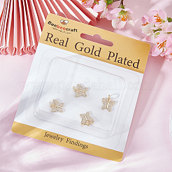 6個真鍮マイクロパヴェキュービックジルコニアチャーム  丸カン付き  バタフライチャーム  18KGP本金メッキ  12.5x12x2mm  穴：3.5mm&nbsp;KK-BBC0016-80A
