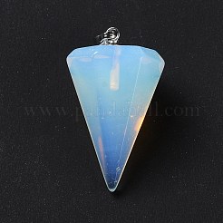 オパールペンダント  プラチナトーンの真鍮パーツ  多面カットコーン  25~28x15~16x13~14mm  穴：2x6mm&nbsp;G-F714-02G