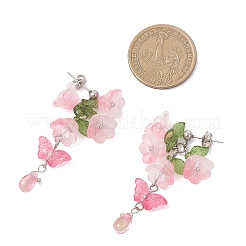 蝶と花のガラスとアクリルのダングルスタッドピアス  手作りランプワークビーズと  ステンレス鋼色  49.5mm  4のペア/セット&nbsp;EJEW-TA00788
