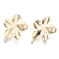 真鍮製スタッドピアスパーツ  ニッケルフリー  ねじれの花  18KGP本金メッキ  29x24mm  穴：1.2mm  ピン：0.8mm&nbsp;KK-T056-24G-NF