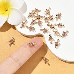 シェグレース 真鍮 パヴェ キュービックジルコニア スターコネクターチャーム  カドミウムフリー＆ニッケルフリー＆鉛フリー  長持ちメッキ  18KGP本金メッキ  ピンク  11x7x3mm  穴：0.9mm＆1mm&nbsp;XGRQ2O351-441B-G