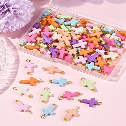 100 個のアクリルペンダント  クロス  黄金の鉄のパーツと  ミックスカラー  24mm  穴：2.8mm&nbsp;PALLOY-FS00039-03