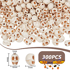 染色された合成ターコイズビーズ連売り300本  ハロウィンの頭蓋骨  乳白色  8x6x7mm  穴：1mm&nbsp;G-UN0001-41