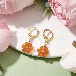 編み込み花ガラスダングルイヤリング  女性用真鍮フレンチフックピアス  ゴールドカラー  30x12.5mm&nbsp;EJEW-JE05815