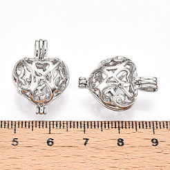 真鍮製ロケットペンダント  ニッケルフリー  ビーズケージペンダント  中空  ハート  プラチナ  24x17x10.5mm  穴：3mm  インナー対策：11x14mm&nbsp;PALLOY-S094-43P-01