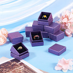 紙製梱包リングボックス12個  蓋とスポンジマット付き  正方形  青紫色  5x5x3.1cm&nbsp;CON-TA0001-42A