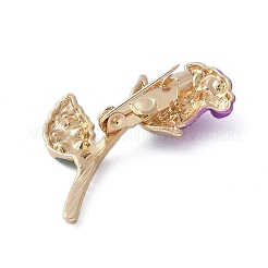合金ラインストーンブローチ  花バラ  ゴールドカラー  暗紫色  36.5x25.5mm&nbsp;JEWB-H028-02G-04