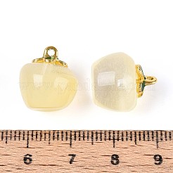 透明なガラスのリンゴのペンダント  エナメル  焼き付け塗料  ゴールド  15.5x14x14mm  穴：1.2mm&nbsp;X1-DGLA-E004-16K