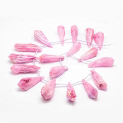 電気メッキ天然石クオーツクリスタルビーズ連売り  トップドリルビーズ  ティアドロップ  パールピンク  24~31x6~15x4~10mm  穴：1.5mm  約25個/連  14.3インチ&nbsp;G-G890-A-06