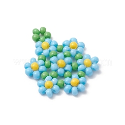 シードビーズ ビーズチャーム  花のペンダント  ターコイズ  23x18x3mm  穴：1.5mm&nbsp;PALLOY-MZ00417-04