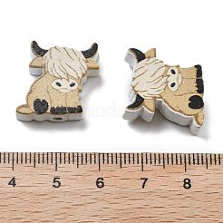 プリントウッドビーズ  牛  モカシン  18.5x17.5x6mm  穴：2.5mm&nbsp;WOOD-G023-03A