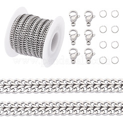 DIY 304 ステンレススチールカーブチェーンブレスレット/ネックレス作成キット  ステンレス鋼色  チェーンリンク：6x5x1.5mm&nbsp;DIY-TA0012-22