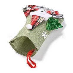 クリスマスの靴下をぶら下げ布  チェック柄  キャンディーギフトバッグ  クリスマスツリーの装飾用  クマとスノーフレーク  ダークシーグリーン  220x160x18mm&nbsp;HJEW-B003-11