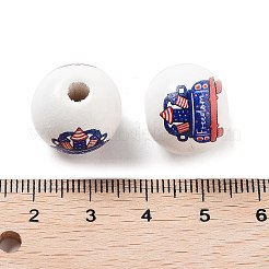 独立記念日テーマ木製ヨーロピアンビーズ  大穴ビーズ  ラウンド  ファイヤーブリック  15.5~16x14.5mm  穴：4mm&nbsp;WOOD-M011-07B