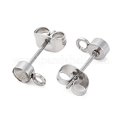 304ステンレススチールスタッドピアス金具  ピアスキャッチとカン付き  ステンレス鋼色  7x4mm  穴：1.6mm  ピン：13.5x0.8mm&nbsp;STAS-V003-10P-04