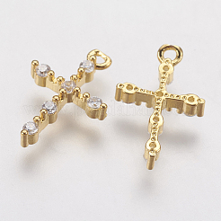 真鍮製マイクロパヴェキュービックジルコニア小さなクロスチャーム  ゴールドカラー  13.5x9x2.5mm  穴：1mm&nbsp;ZIRC-G133-07G