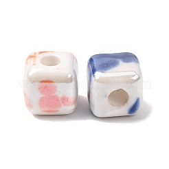 手作りの陶器ビーズ  キューブ  虹釉磁器  ミックスカラー  8.5x8.5x8.5mm  穴：3mm&nbsp;PORC-F013-03