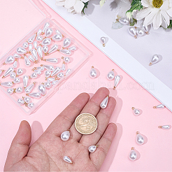 ABSプラスチックパールペンダント  ティアドロップチャーム  合金ループ付き  ゴールドカラー  13~19x6~10mm  穴：1.6mm  100 個 4 スタイル&nbsp;FIND-BM0001-56B