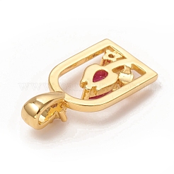 真鍮マイクロペーブフクシアキュービックジルコニアペンダント  長持ちメッキ  花  ゴールドカラー  18.5x9x5mm  穴：4.5x2mm&nbsp;KK-I668-24G