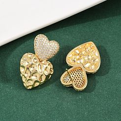 真鍮マイクロペーブクリアキュービックジルコニアダングルスタッドピアス  長持ちメッキ  ラックめっき  18KGP本金メッキ  ハート  31.5x20mm&nbsp;EJEW-L275-15G-01