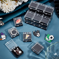 プラスチックバッジ収納ギフトボックス  黒いトレイ付き  正方形  3.75x3.05x2.2cm&nbsp;CON-WH0099-07A