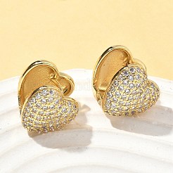 ハートブラスマイクロパヴェクリアキュービックジルコニアフープピアス  鉛フリー＆カドミウムフリー  長持ちメッキ  18KGP本金メッキ  13.5x13.5mm&nbsp;EJEW-A132-15G