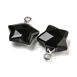 天然石オブシディアンペンダント  ラックメッキ真鍮のパーツ  スター  18x15x6mm  穴：2mm&nbsp;G-P540-01P-11
