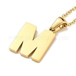 イオンプレーティング(IP) 頭文字 304 ステンレス ペンダント ネックレス  18KGP本金メッキ  文字m  15.87インチ（40.3cm）  ペンダント：約17x13.5mm&nbsp;NJEW-M199-01G-M