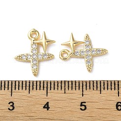 真鍮製マイクロパヴェキュービックジルコニアチャーム  スターのチャーム  18KGP本金メッキ  14x12x2mm  穴：1.3mm&nbsp;X-KK-F872-13G