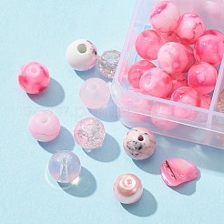 DIYビーズジュエリー作りの発見キット  200 スタイル ガラス & 染色合成ターコイズ ラウンド & ナチュラル シェル チップ & プリント磁器ビーズ 10 個を含む  ピンク  4~9x4~9x1~9mm  穴：1~2mm  20個/スタイル&nbsp;DIY-FS0003-85
