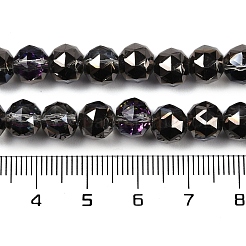 透明電気メッキガラスビーズ連売り  多面カット  ラウンド  ブラック  7.5x7mm  穴：1.2mm  約70個/連  19.17~20.08''（48.7~51センチメートル）&nbsp;EGLA-N002-34C-C21