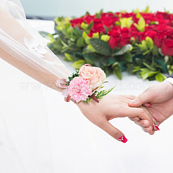 シルクリストコサージュ2個  プラスチック製の模造花付き  結婚式のための  パーティーの装飾  ピンク  350mm&nbsp;AJEW-CP0001-51D