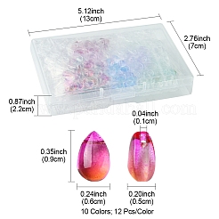 透明なガラスビーズ10色  トップドリルビーズ  ティアドロップ  ミックスカラー  9x6x5mm  穴：1mm  120pc&nbsp;GGLA-FS0001-04