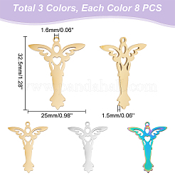 24個 3色 304ステンレススチールペンダント  天使  ミックスカラー  32.5x25x1.5mm  穴：1.6mm  8個/カラー&nbsp;STAS-DC0012-32