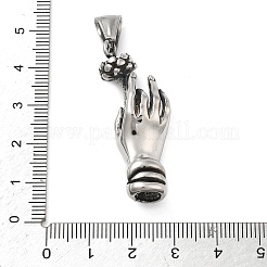 304ステンレスペンダント  蓮のチャームを持つ手  アンティークシルバー  41.5x17x11mm  穴：9.5x4.5mm&nbsp;STAS-V008-13AS
