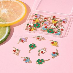 24個6スタイルアロイエナメルペンダント  テントウムシのチャームが付いた花  ゴールドカラー  ミックスカラー  22x12x2.5mm  穴：1.8mm  4個/スタイル&nbsp;FIND-FS0004-18