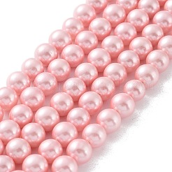 シェルパールビーズ連売り  虹メッキ  グレードA  ラウンド  ピンク  8mm  穴：1mm  約51個/連  16インチ&nbsp;BSHE-L025-06-8mm