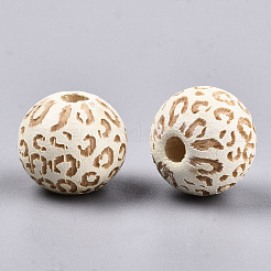 塗装天然木ビーズ  レーザー彫刻模様  ヒョウ柄のラウンド  淡黄色  10x8.5mm  穴：2.5mm&nbsp;WOOD-T021-53A-12