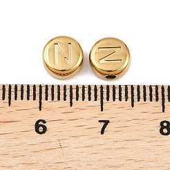 304ステンレススチールビーズ  フラットラウンド  イオンプレーティング（ip）  18KGP本金メッキ  文字N  7x3.5mm  穴：1.6mm&nbsp;STAS-A117-11G-N