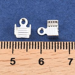 真鍮製折りたたみ式カシメエンドパーツ  圧着コードの端を折ります  カドミウムフリー＆鉛フリー  925銀メッキ  7.5x5.5x4.5mm  穴：1.4mm  内径：4.5mm&nbsp;KK-C163-07S