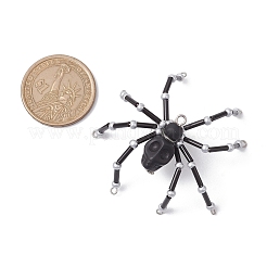ハロウィーンのガラスのラッパビーズと合成ターコイズのブローチ  染め  クモ  ブラック  55x54x12.5mm&nbsp;JEWB-BR00159